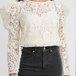 NWT Express Lace Top Long Sleeve With Puff With Cami Off White Size L